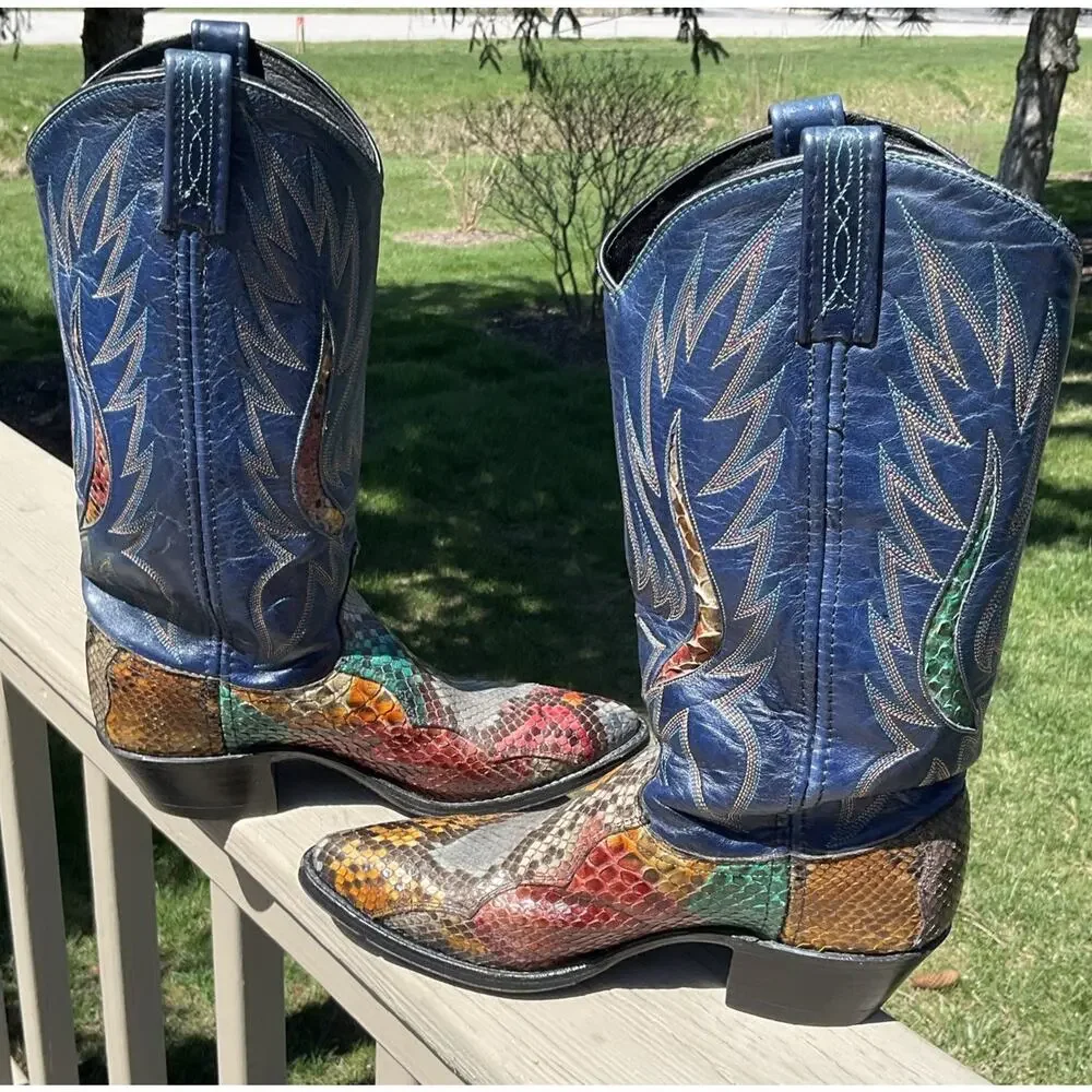 Dan Post Rainbow Python Snakeskin Western Cowgirl Cowboy Boots 14079 Womens 7 - Picture 2 of 16
